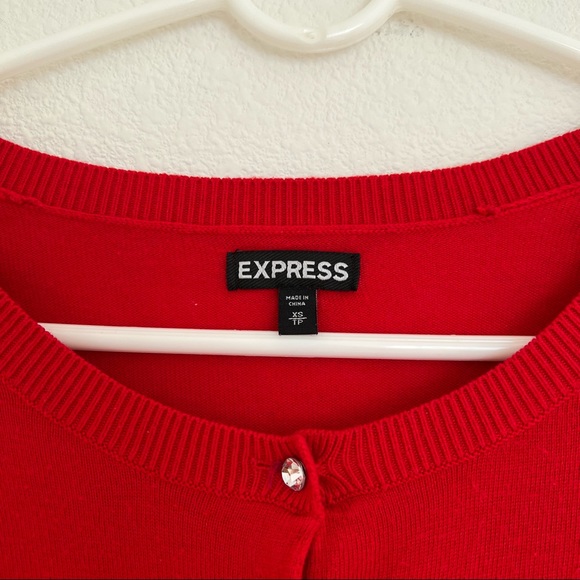 Express Red Rhinestone Button Cardigan - Picture 4 of 5